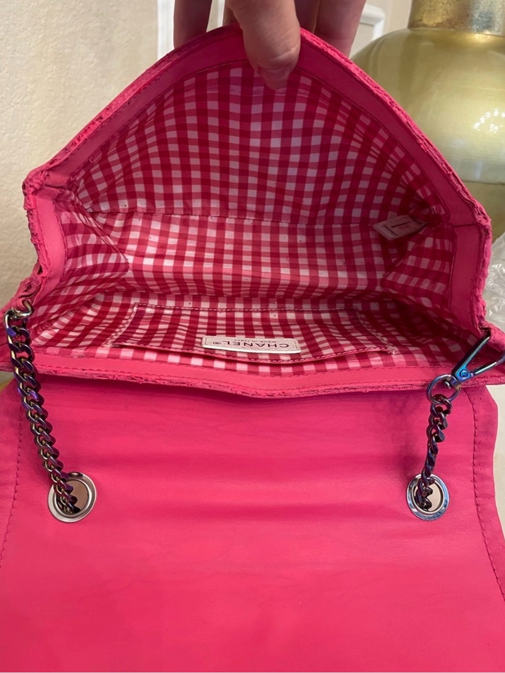 CHANEL Hot Pink Small Flap Crossbody with Iridescent Crystal CC - Picture 10 of 12